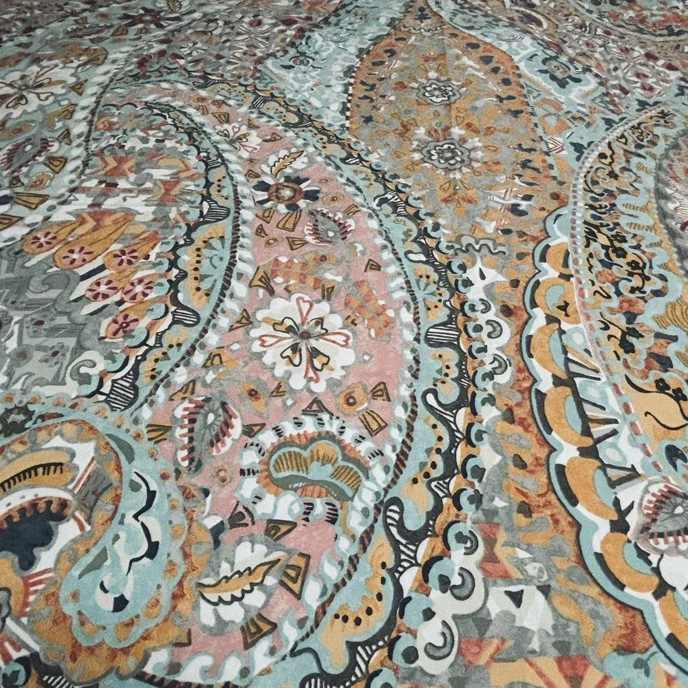 Pottery Barn Paloma Paisley Duvet Set w/ 3 Euro Shams Boho Aqua‎ Coral Red- King